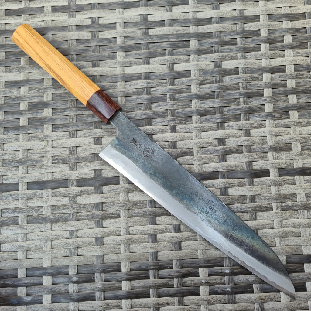 Motokane Japanese Gyuto 240mm Double-edged Aogami No. 1 Split-edge Black-finish Zelkova Handle Tosa-uchi Blade Top-quality