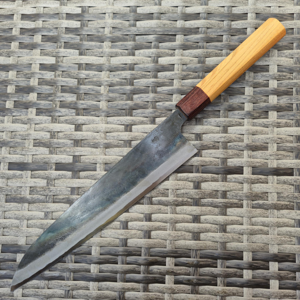 Motokane Japanese Gyuto 240mm Double-edged Aogami No. 1 Split-edge Black-finish Zelkova Handle Tosa-uchi Blade Top-quality