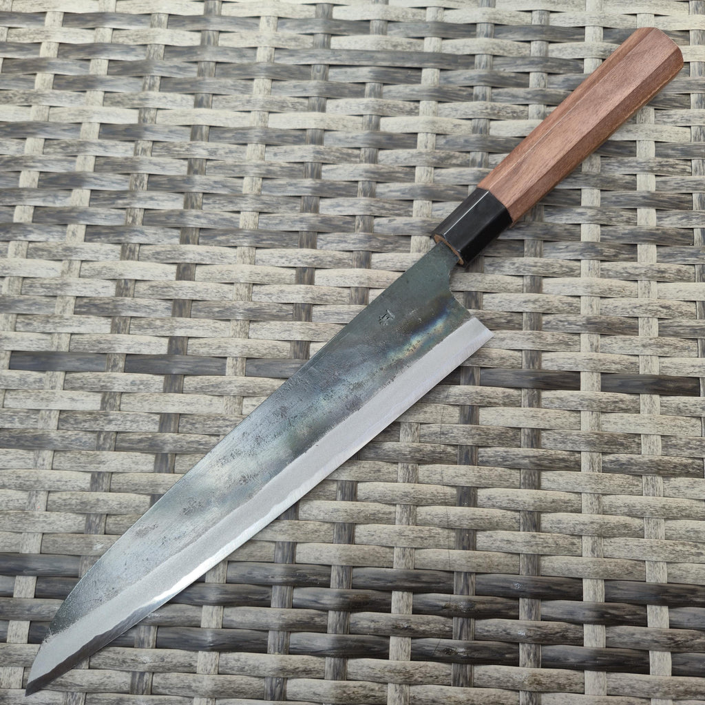 Motokane Japanese Gyuto Double-edged 240mm Blue Paper No. 1 Warikomi Black finish Walnut handle Made in Japan