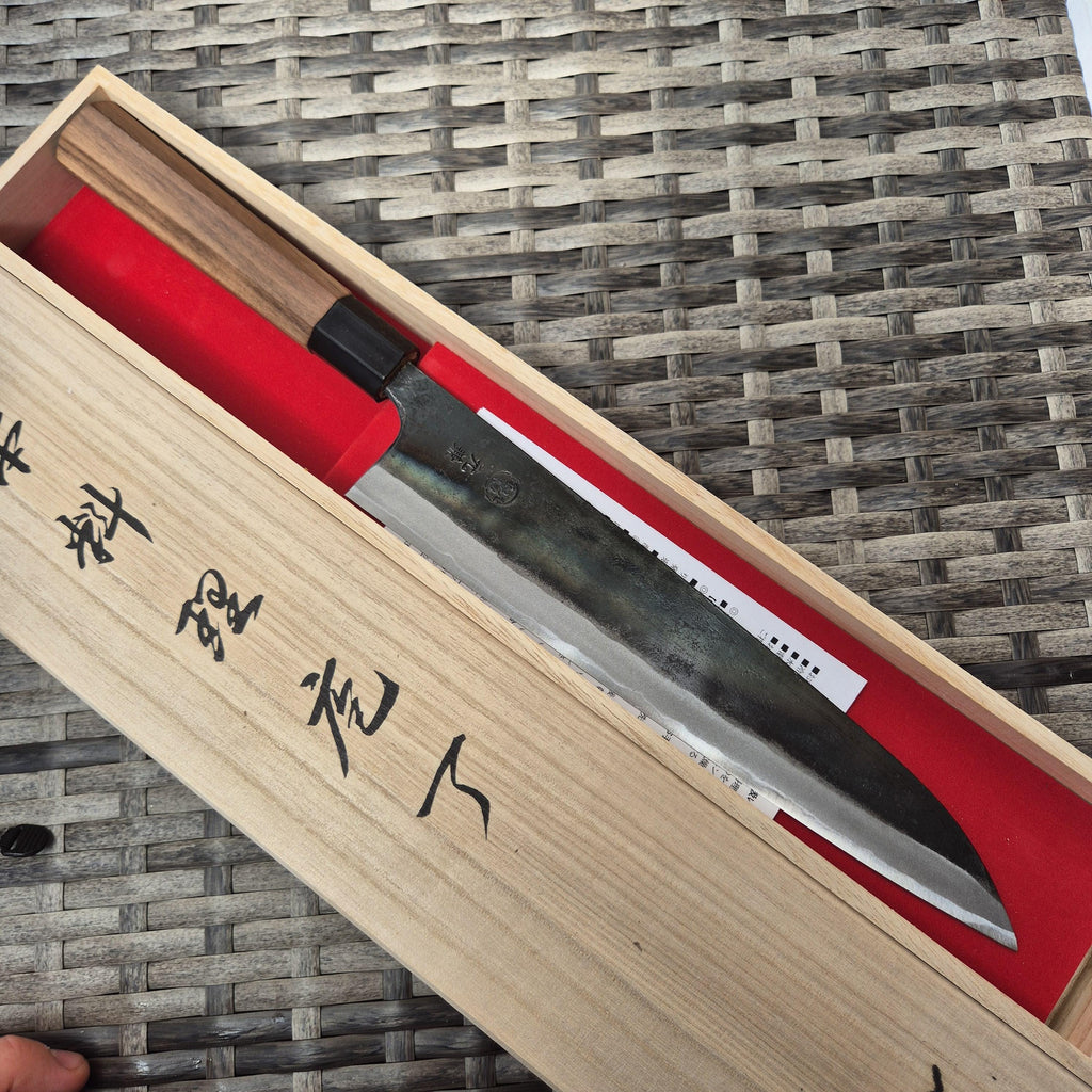 Motokane Japanese Gyuto Double-edged 240mm Blue Paper No. 1 Warikomi Black finish Walnut handle Made in Japan
