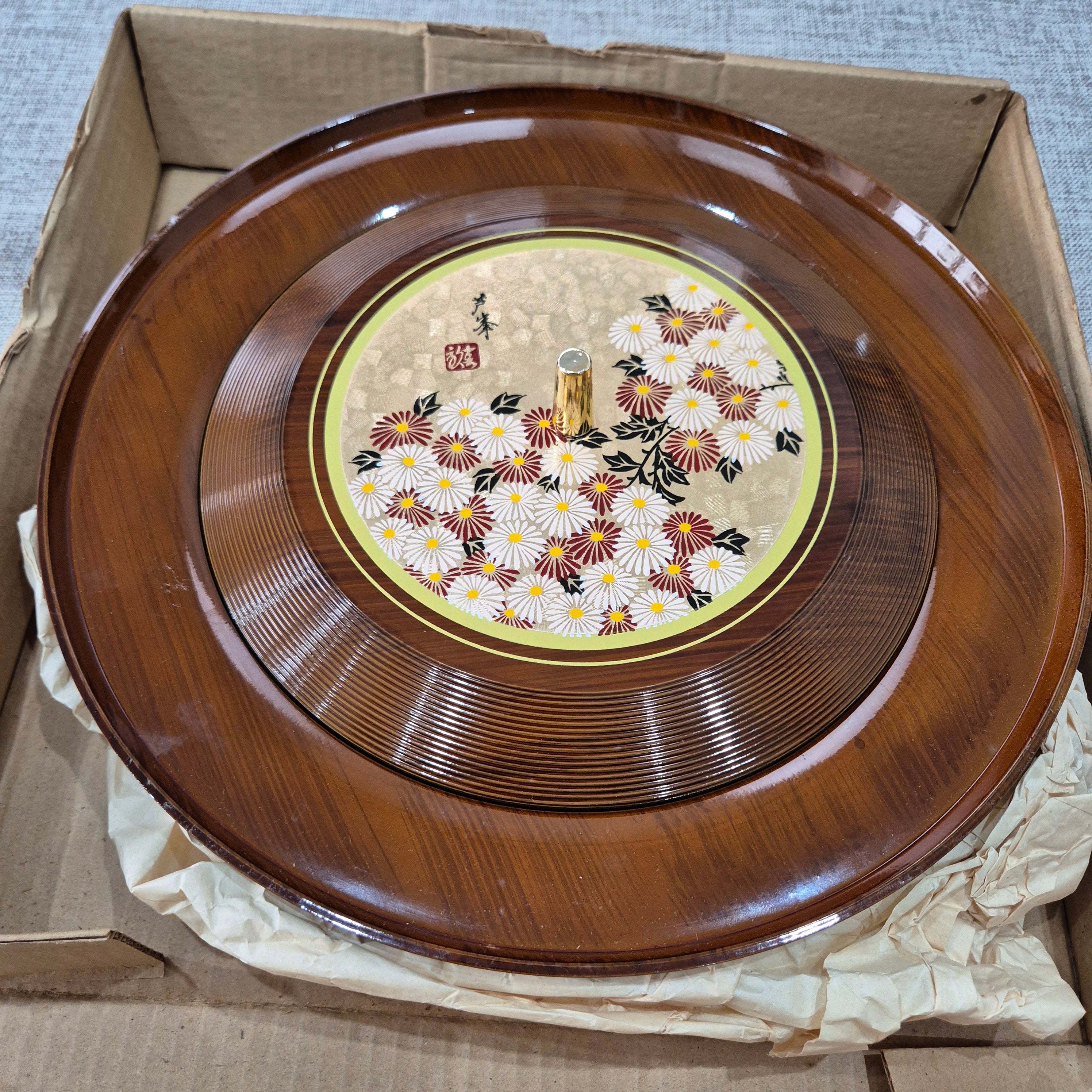 Vintage Lacquer 3 Piece Round Lazy Susan Serving Tray 14" Diameter-Floral-Japan