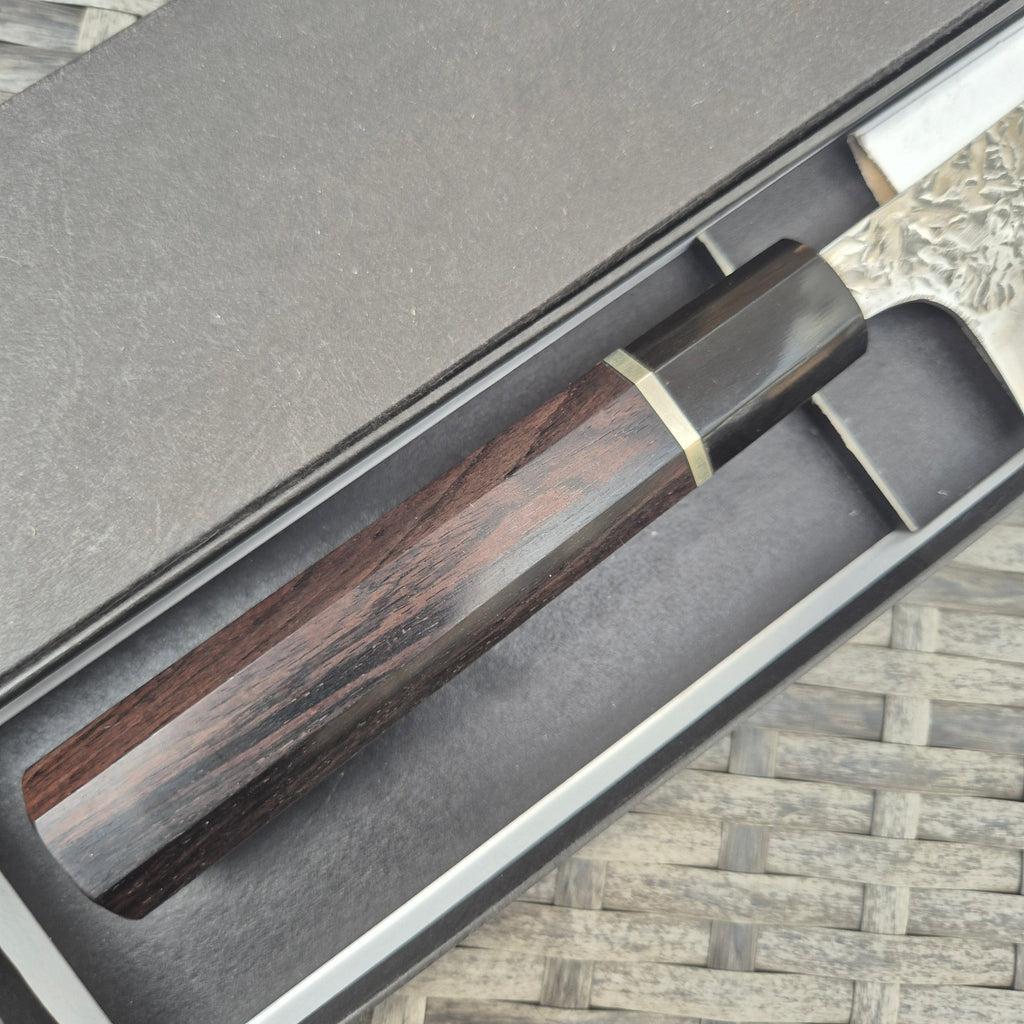 300mm Kisuke Manaka ATS34 Steel, stainless cladding, Tsuchime Migaki finish